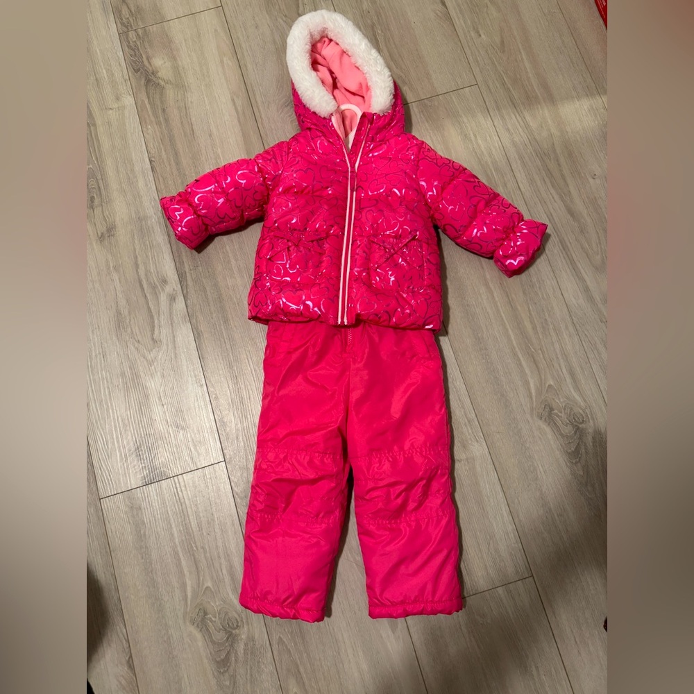 Snow bib and jacket set- 24m pink hearts